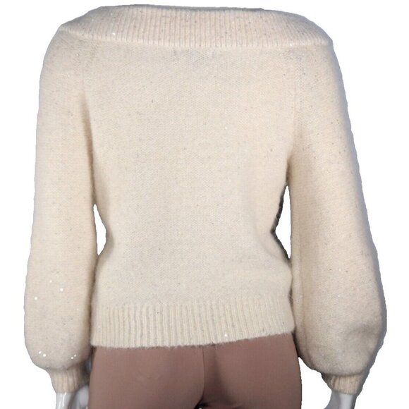 Banana Republic Women XS Ivory White Sequin V-Neck Sweater Knit Hol' 20 Pullover - Picture 5 of 9